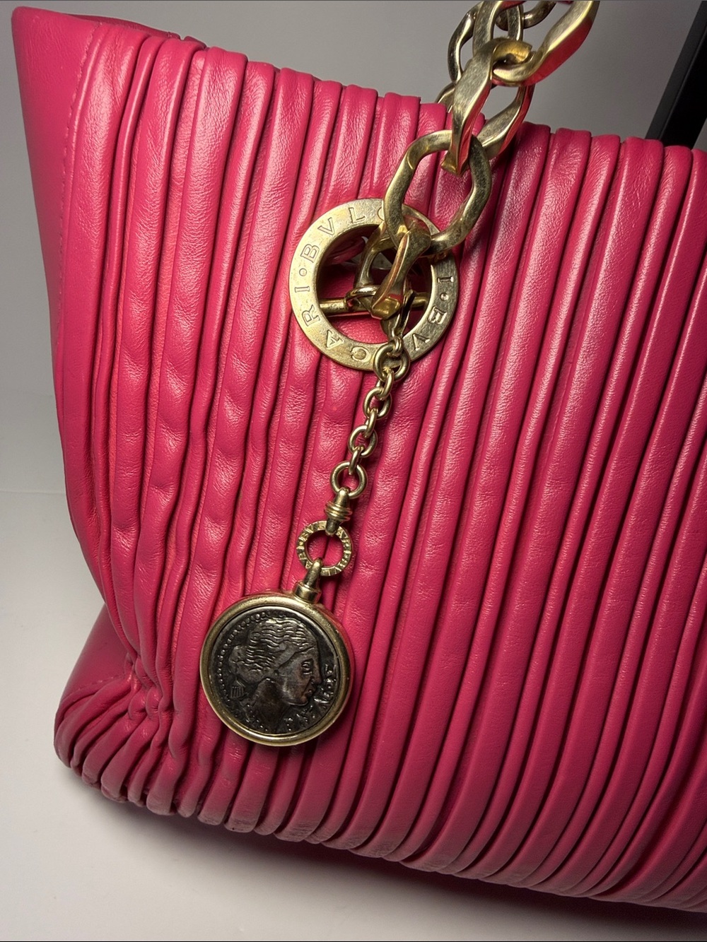 BVLGARI Monte Plissé Tote Bag – Pink Pleated Nappa Leather - Picture 4 of 13